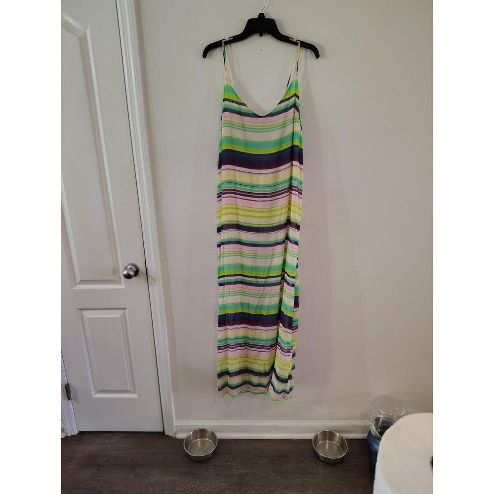 Old Navy Womens Large Striped Spaghetti Strap Maxi Dress Green Purple‎ Yellow L